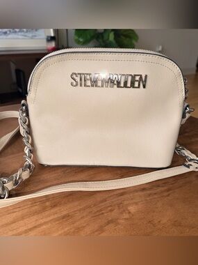 Steve Madden Ivory Crossbody with Silver Chain Detail